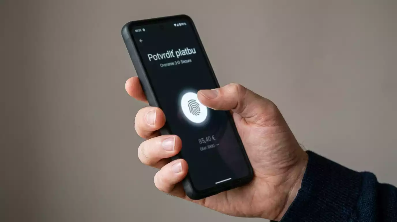 Slovenský hráč potvrdzuje 3-D Secure 2.2.0 autentizáciu Visa karty cez biometriu v mobilnej bankovej aplikácii pri vklade do stávkovej kancelárie